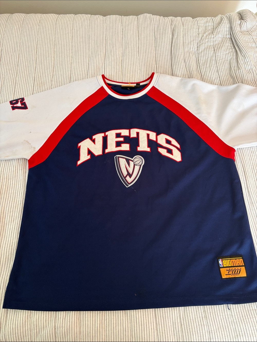 NBA Nets Navy Blue Red White Raglan Jersey